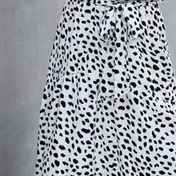 boho dalmatian dot halter maxi dress tie white - Picture 5 of 5